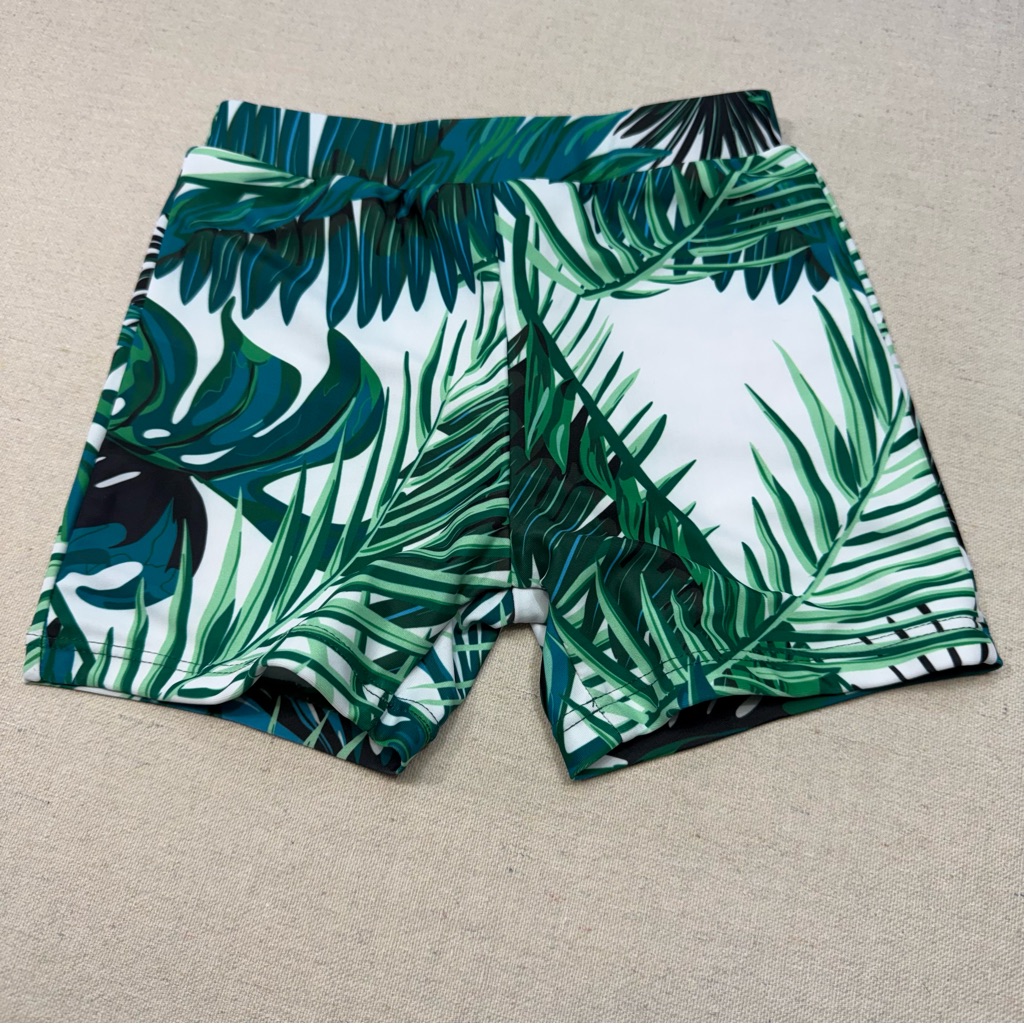 Patpat - Green & White Tropical Palm Leaf Print Swim Shorts - Size 3-4y - Nwt
